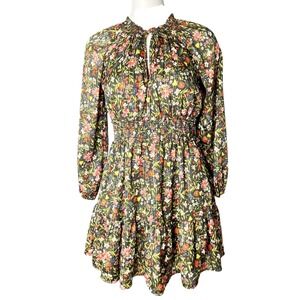 Old Navy Smocked Dress Sz S Petite Dark Floral Whimsy Goth Romantic Forest Fairy
